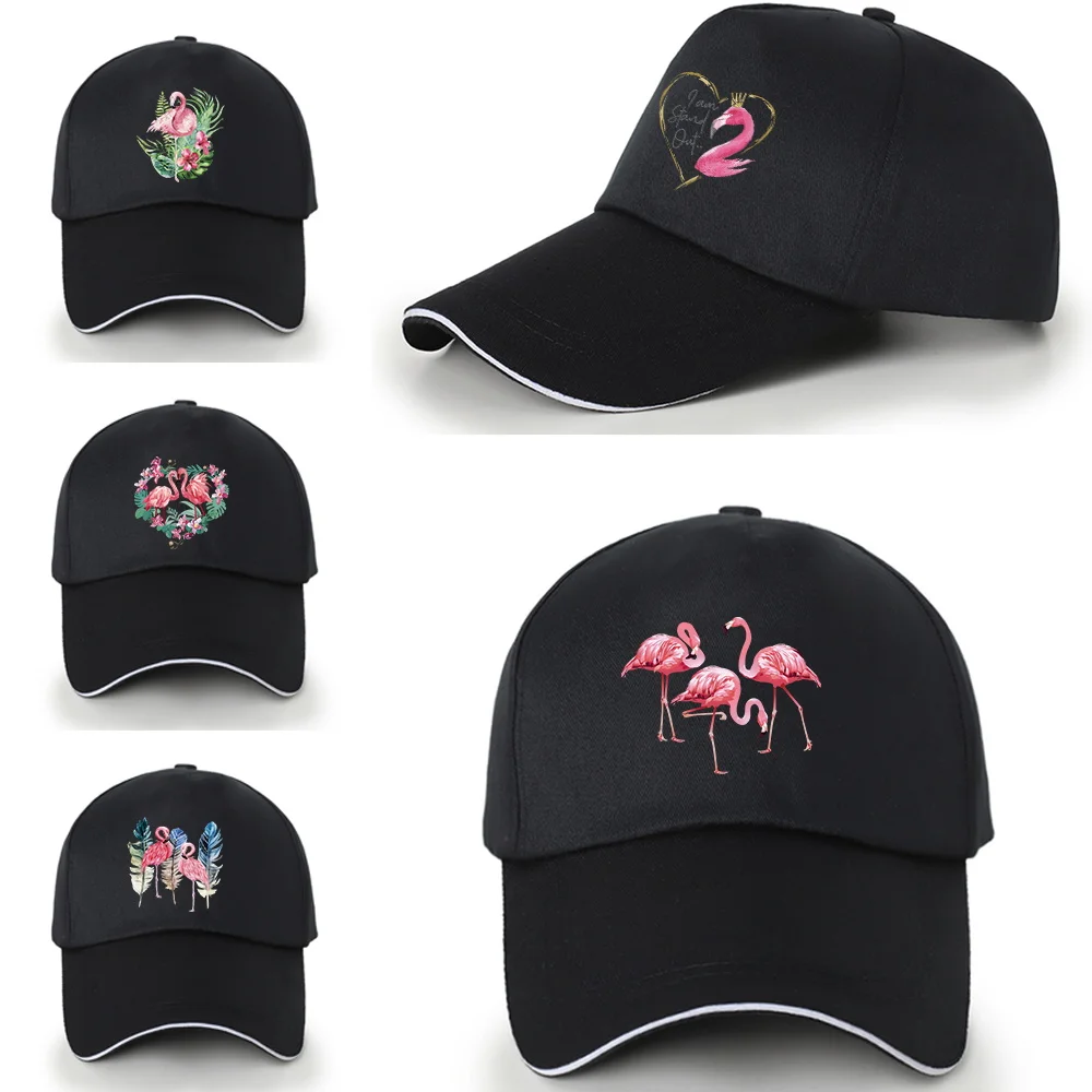 Black Baseball Cap Flamingo Series Print Wild Hip-hop Hat Hipster Must-have Peaked Cotton Cap Dad Casual Summer Outdoor Sun Hat