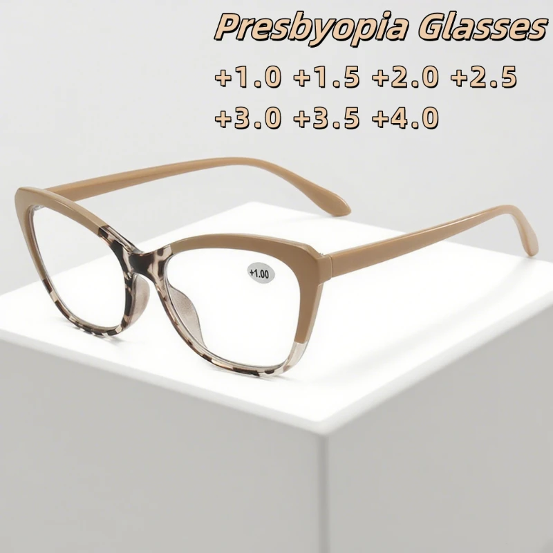 

Personalized Trendy Color Blocked Cat Eye Presbyopia Glasses Ladies' Ultra Light Large Frame Anti Blue Light Glasses Unisex