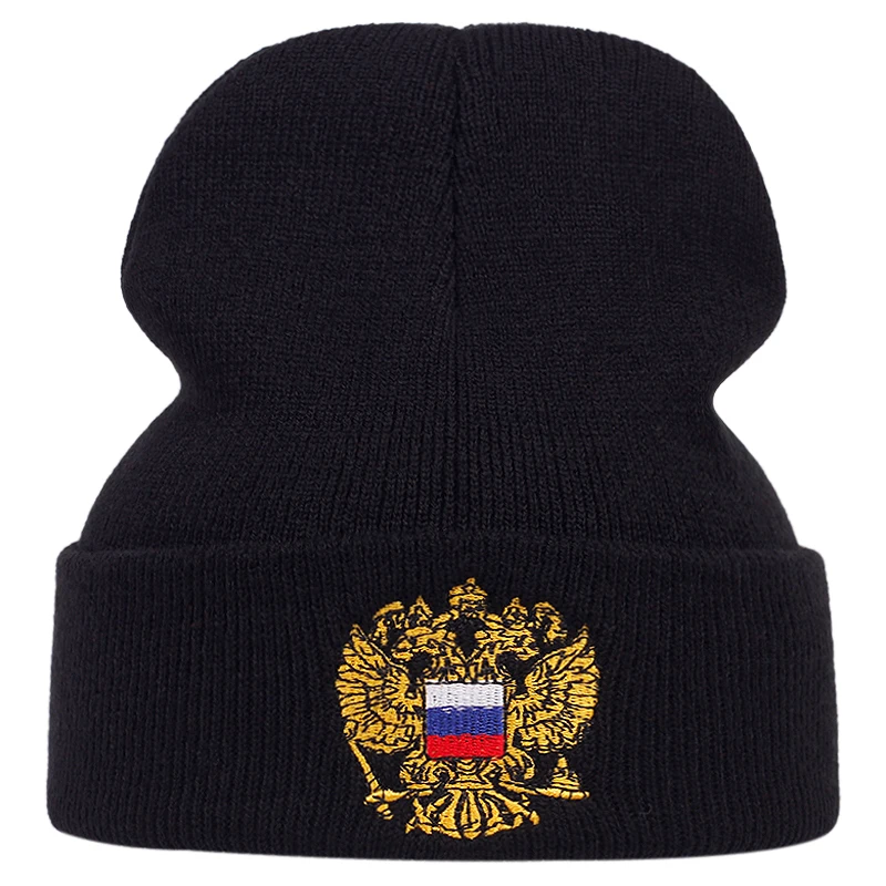 Unisex Russian Flag Pattern Embroidery Beanies Autumn Winter Warm Beanie Hat Caps for Women Men