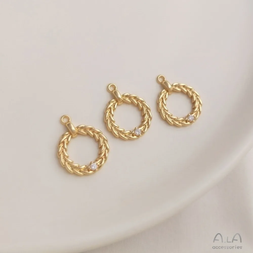 1 قطعة دلايات النحاس 14K الذهب اللون مطعمة الزركون آذان القمح دائرة قلادة DIY بها بنفسك اليدوية قلادة الترقوة أقراط اكسسوارات