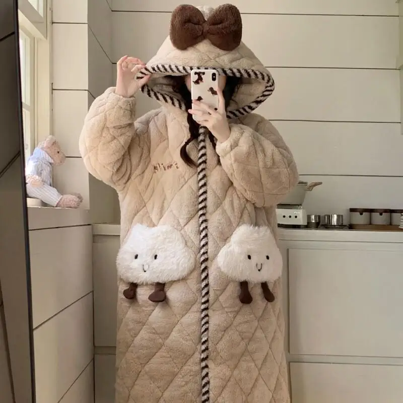 

Women's Pajamas Sleepwear Cotton Pajama Set Homewear Thickened and Plush Warm Home Clothes Autumn Winter Cute Stylish Nightgown