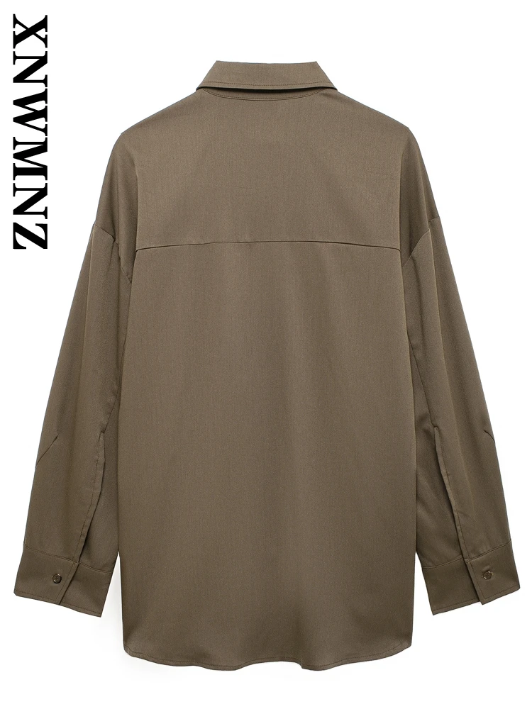 XNWMNZ Woman's 2024 Autumn New Casual Long Sleeve Shirt Top Lady Vintage Turn-down Collar Coat Adjustable Solid Color Jacket