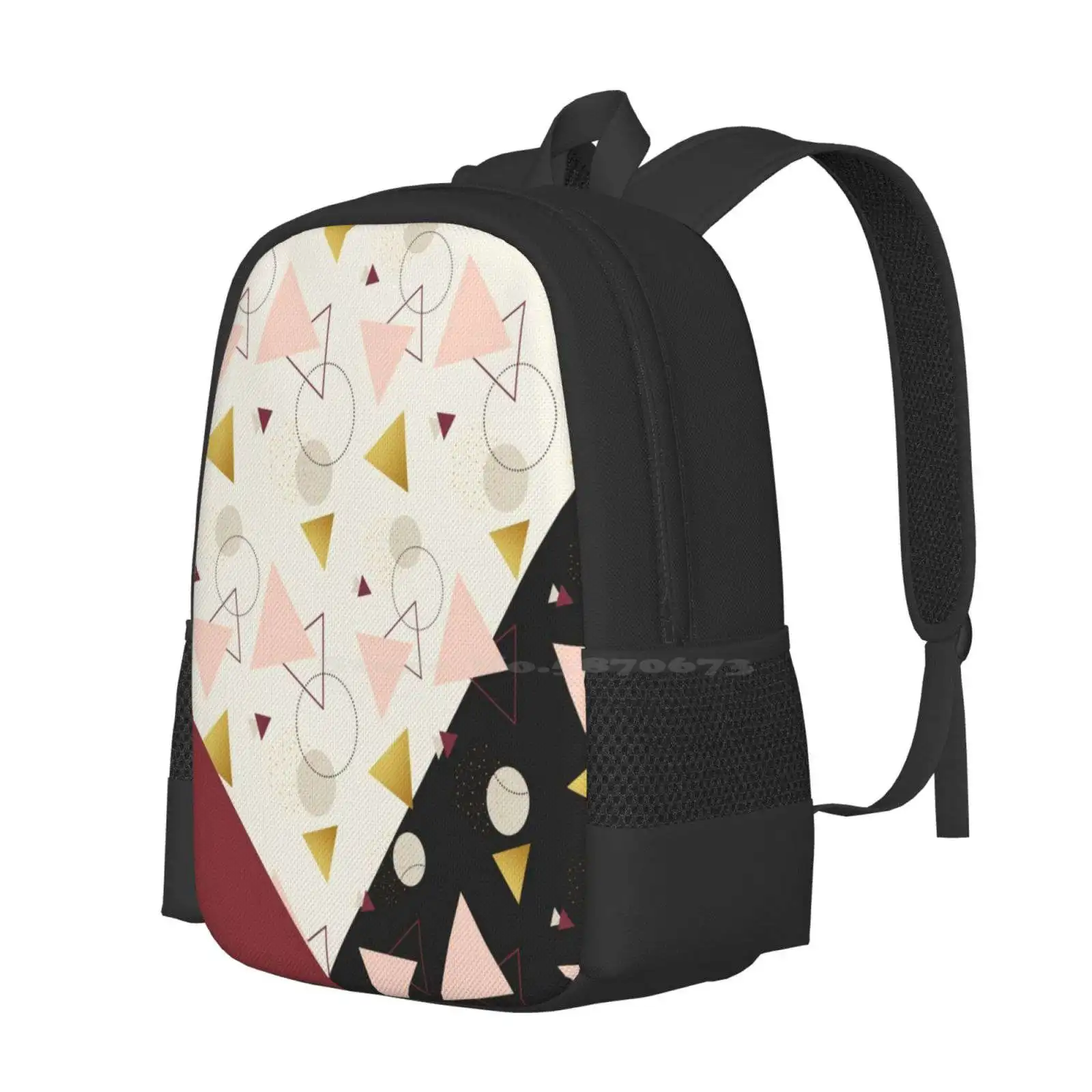 Triangles Mix Backpacks For School Teenagers Girls Travel Bags Black Abstract Triangles Geometric Pastel Colors Delicate Lovely