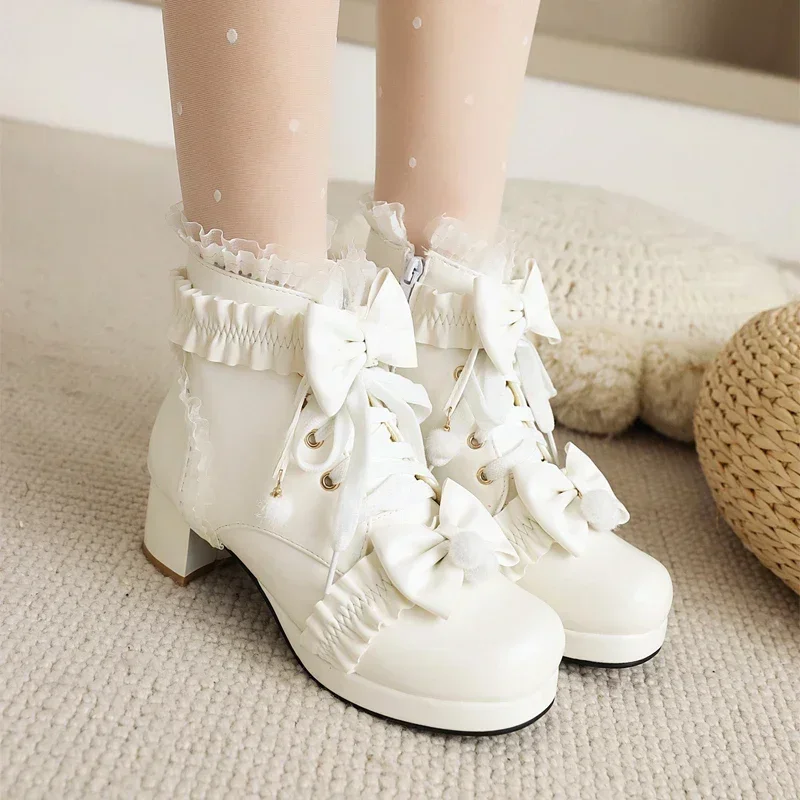 Autumn and winter sweet princess Martin boots women's short shoes Lolita thick heel thickened pair