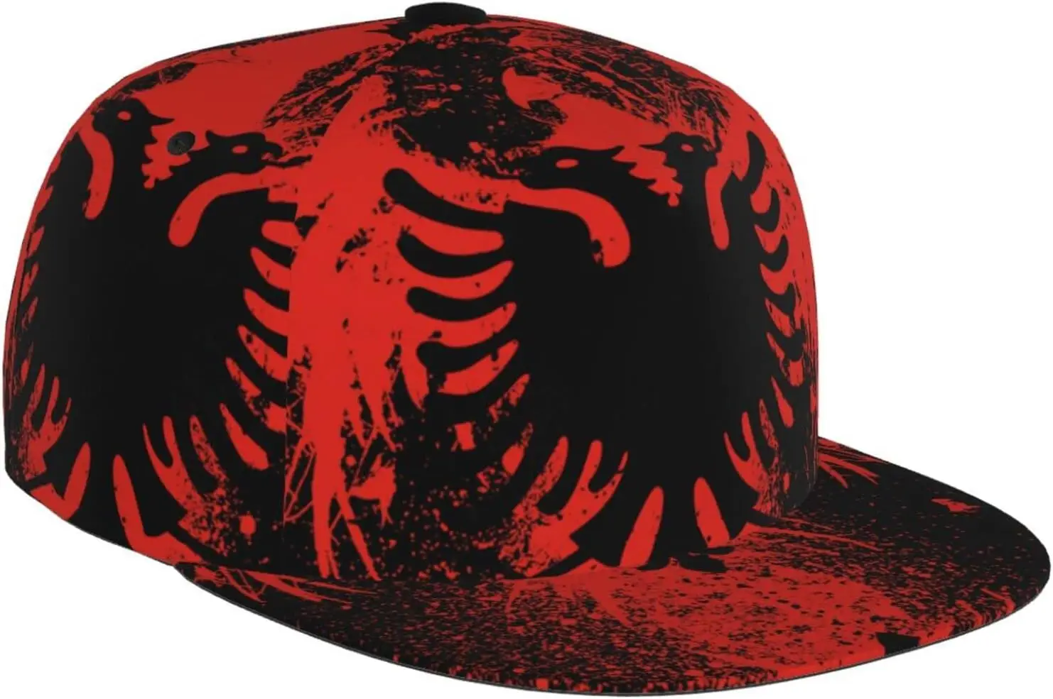 Albanian Flag Pattern Flat Bill Hat, Unisex Snapback Baseball Cap Hip Hop Style Flat Visor Blank Adjustable Black