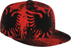 Albanese Vlag Patroon Platte Bill Hoed, Unisex Snapback Baseballpet Hiphop Stijl Plat Vizier Leeg Verstelbaar Zwart