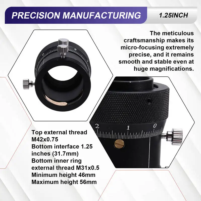 

A04R High Precision 1.25inch Double Helical Focuser with Brass Compression Ring 1.25inch Adapter for Astronomical Telescope
