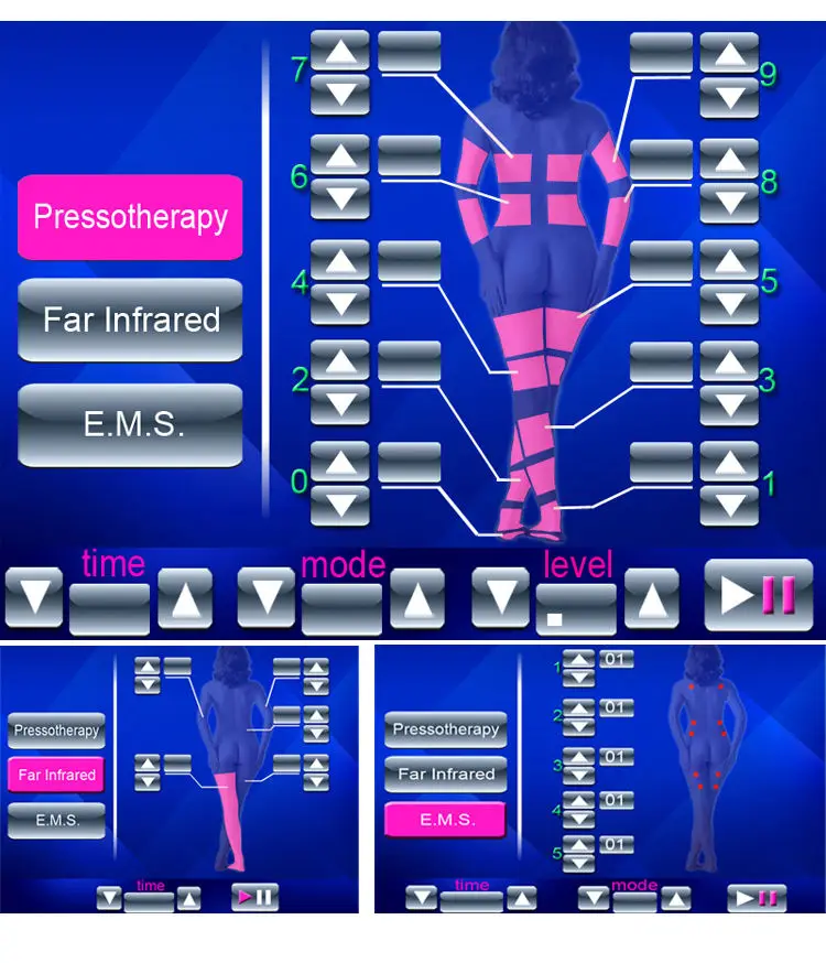 3IN1 원거리 Infr EMS 압력 신체 다리 Pressotherapie 공기 압력 Presoterapia 건강 관리를 위한 림프 배수 기계