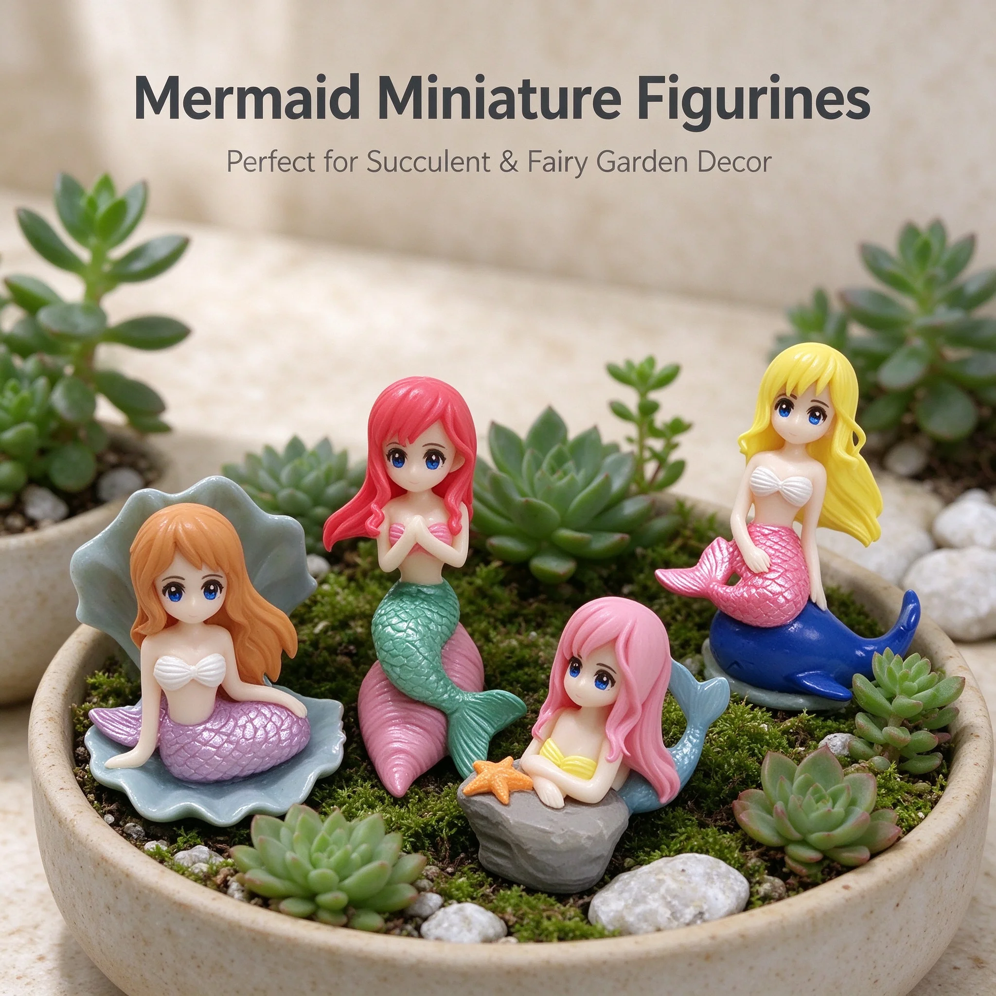 4Pcs Cute Mermaid Figurines Mini PVC Fairy Garden Ornament Aquarium Fish Tank Car Decor Cake Topper Micro Landscape Accessories