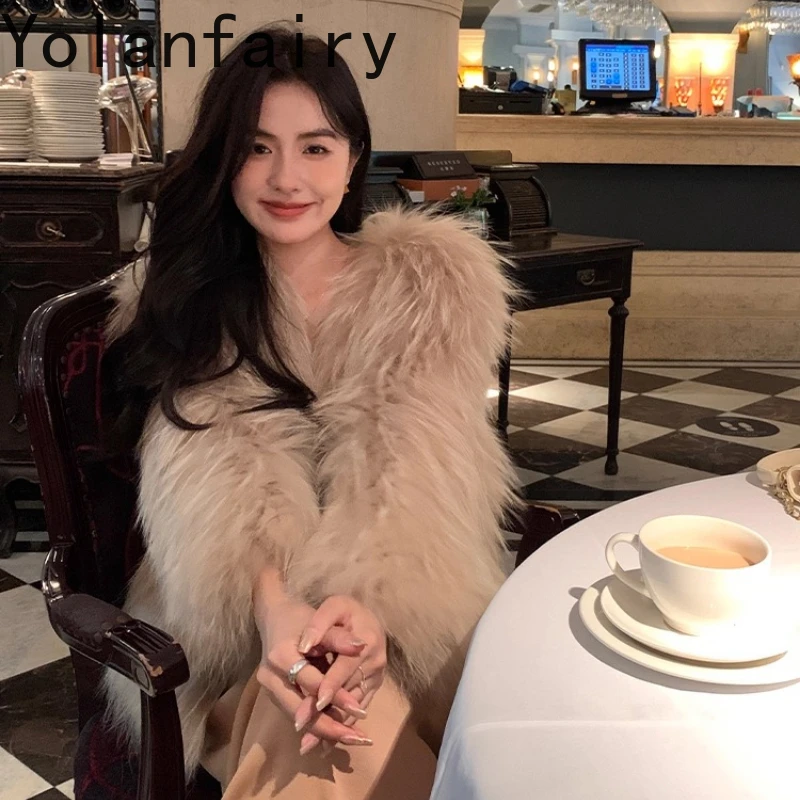 معطف فرو الراكون منسوج حقيقي بالكامل على الوجهين من YOLANFAIRY سترة نسائية شتوية فاخرة شبابية قصيرة من فراء الراكون للسيدات 2025 #1