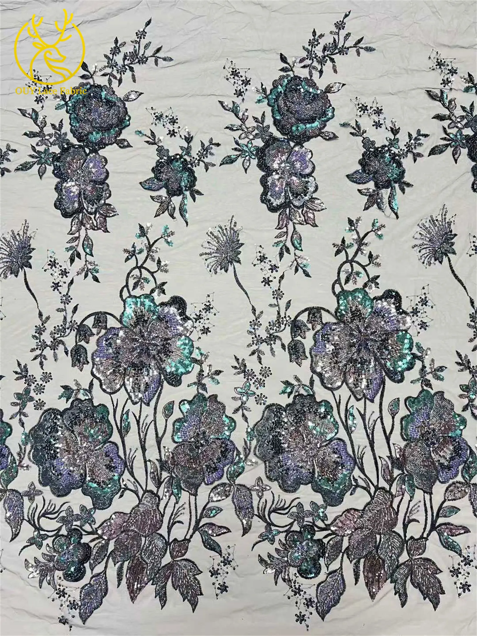 Afrikanischer schwerer Perlen-Spitzenstoff, 5 Yards, luxuriöse französische Pailletten-Spitze, Nigeria-Stickerei, Tüllspitze für Hochzeitskleider – Detail 14