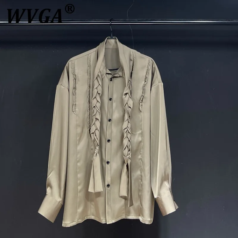 

WVGA Shirts Spring Autumn New Man Tide High Street Patchwork Pleated Trendy Design Niche Chic Casual Long Sleeve Tops Ins W11589