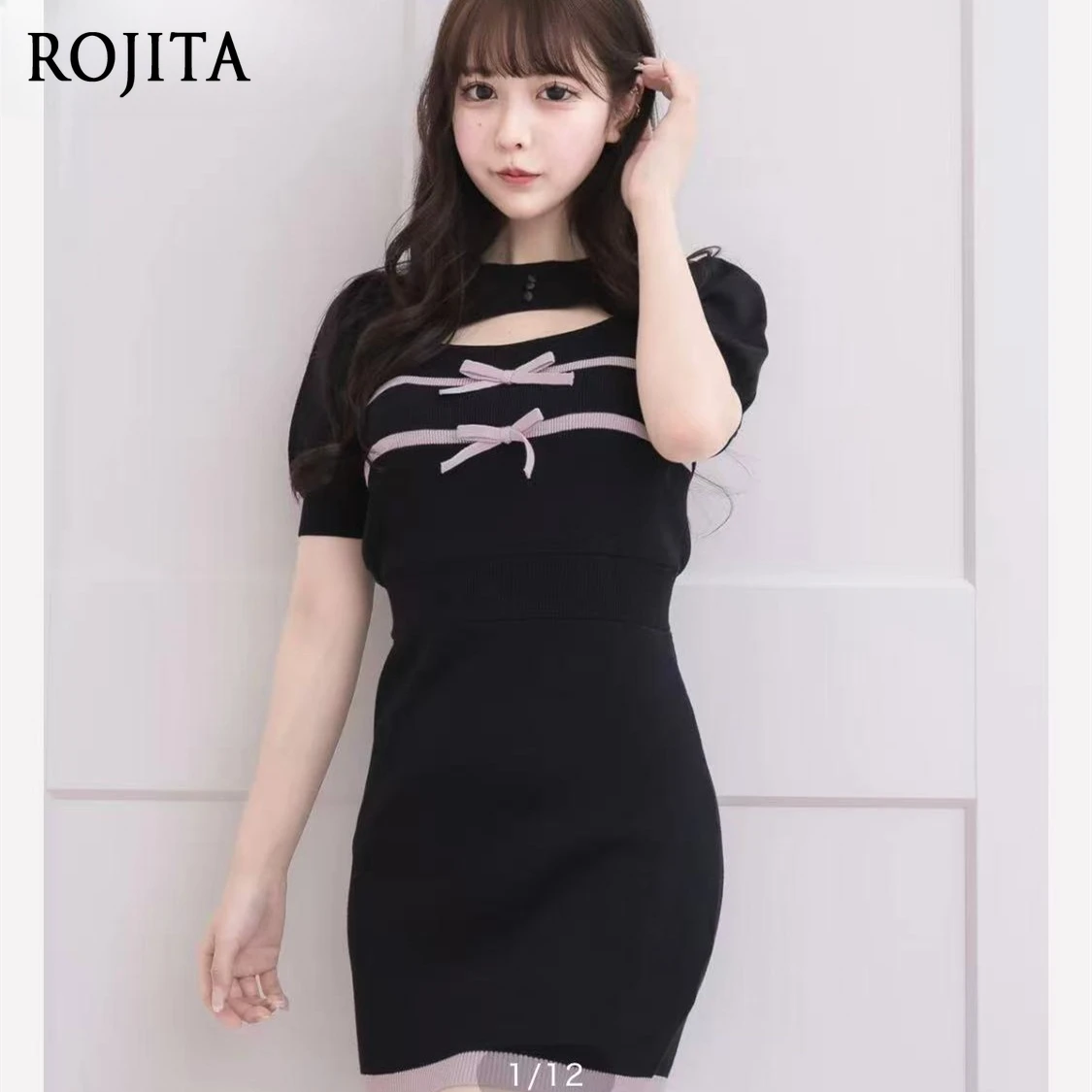 

Japanese Elegant Bubble Sleeve Waistcoat Tops Sleeveless Bow High Waist Slim Hip-wrapped Sling Dresses Two-piece Sets Women