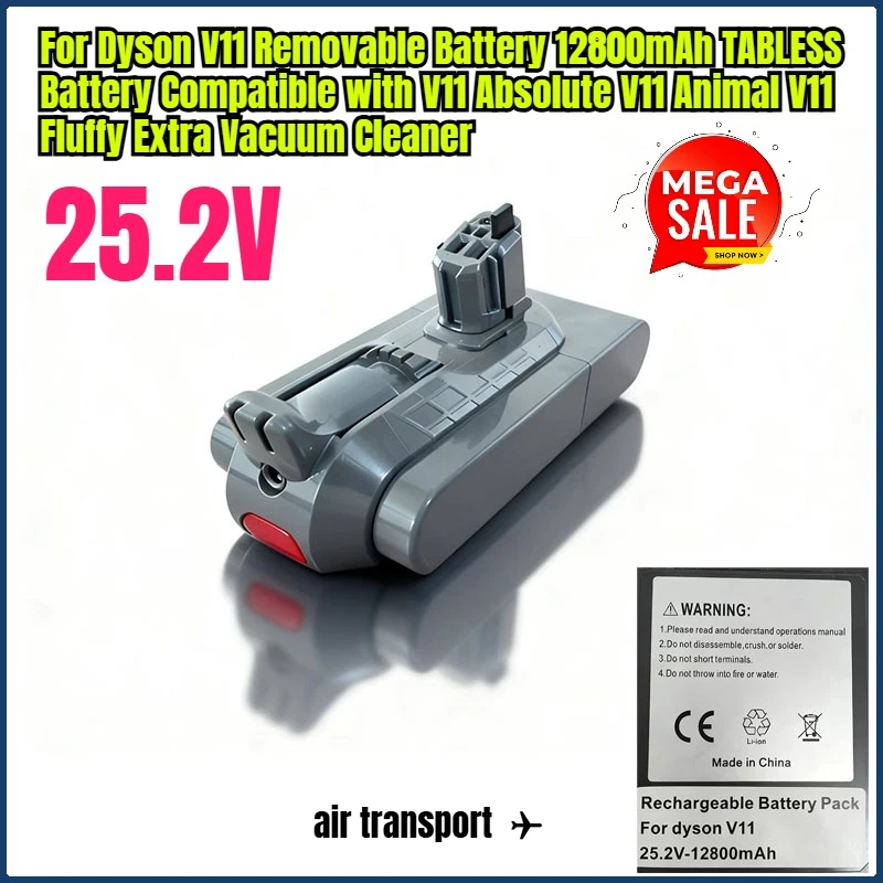 

Подходит для аккумулятора Dyson V11 25.2V, съемный, 12800mAh, 9800mAh, 6800mAh, совместимый с пылесосом Dyson V11 Animal.