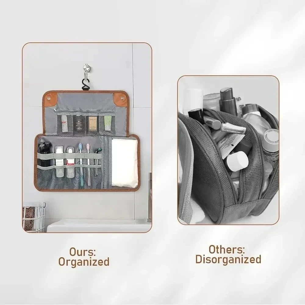 حقيبة أدوات الزينة للرجال منظم السفر حقيبة للحمل مقاومة للماء للحمام من جلد البولي يوريثان