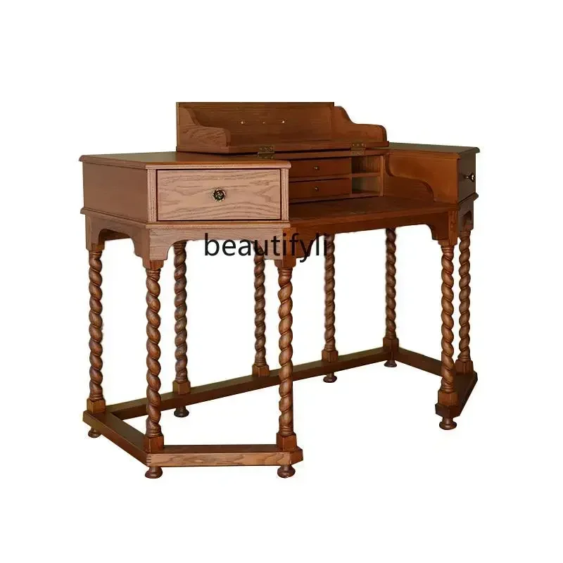 

Modern simple desk/dresser Solid wood retro clamshell storage makeup table
