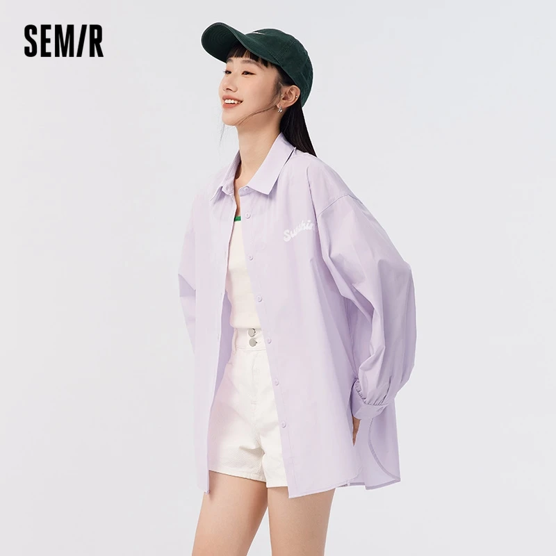 Semir Long Sleeve Shirts Women Mid Length Loose Print Blouse 2023 Summer New Cool Sunscreen Clothing Versatile Fashion