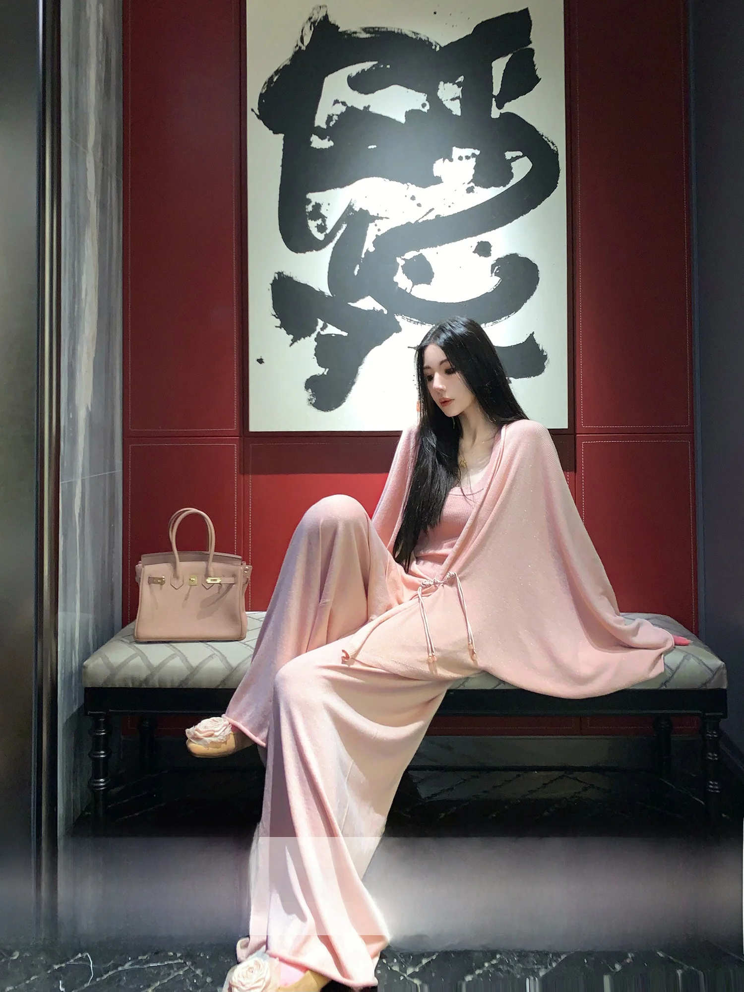 

MOSS STUDIO, китайский вязаный ленивый женский комплект, 40, шелковая шерсть, комплект из 3 предметов, осенний ансамбль Faion для женщин, 25–35 лет