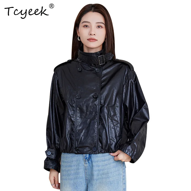 Tcyeek جلد الغنم الحقيقي سترة جلدية حقيقية ملابس حريمي معطف ربيع الخريف النفط الشمع المرأة معاطف فضفاضة تناسب Jaqueta De Couro #5