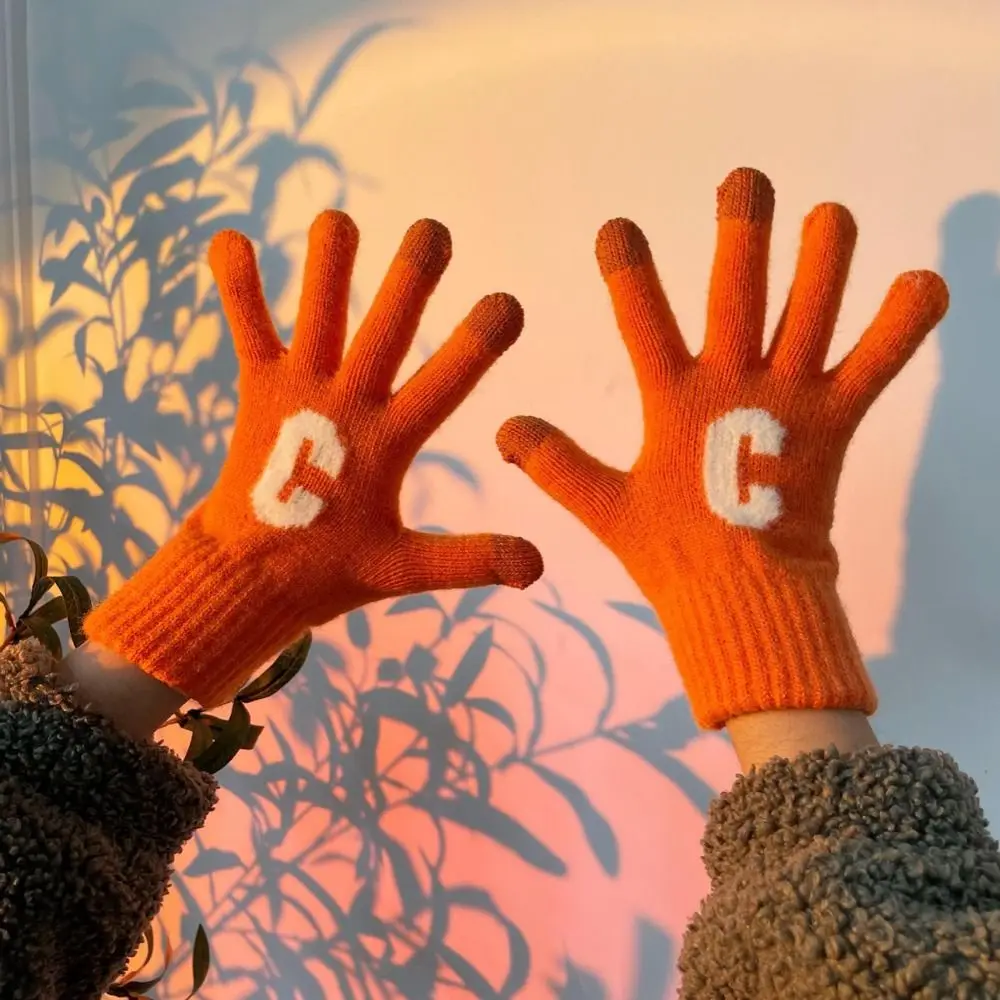 Cor dedo cheio de lã do falso outono inverno luvas tela toque luvas ao ar livre estilo coreano feminino luvas de malha