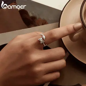 Bamoer - 925 ayar gümüş Ayarlanabilir Yüzük Gümüş Kadınlar için, Çapa, Yılan, Deniz Kaplumbağası, Köpek, Hayvan, bükülmüş Hediye Takı bir Parti için, 5-9 8 ve satış halkasına liderlik eden salyangoz-no. 8