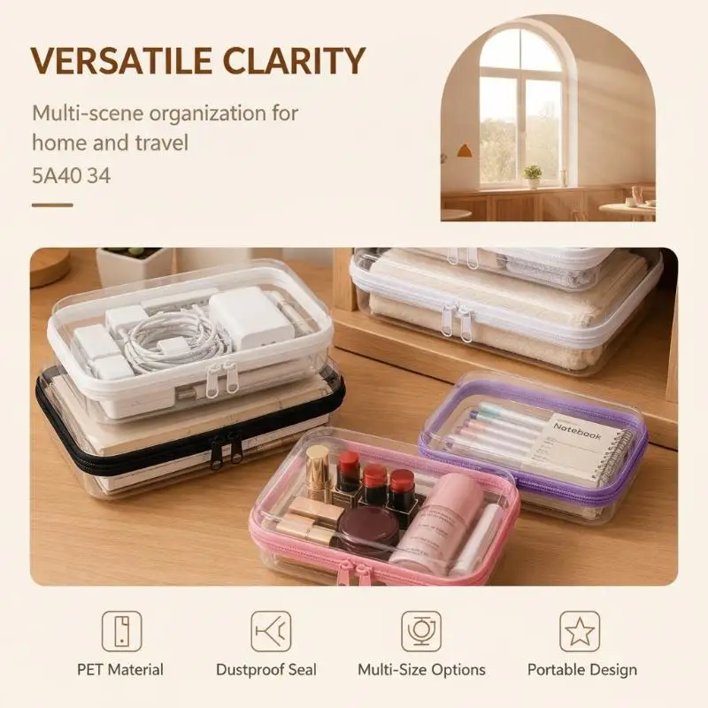Clear Zipper Storage Bags Odor Free Waterproof 1/3Pcs Multi Sizes for Travel Cosmetics Baby Small Items Organization