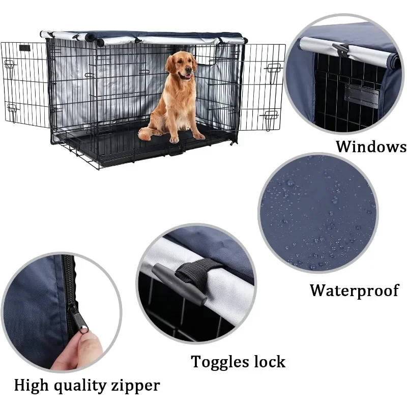 Double Door Dog Crate Cover Wire Cage Waterproof Durable Lightweight 420D Polyester Pet Kennel Indoor Outdoor Protection Covers