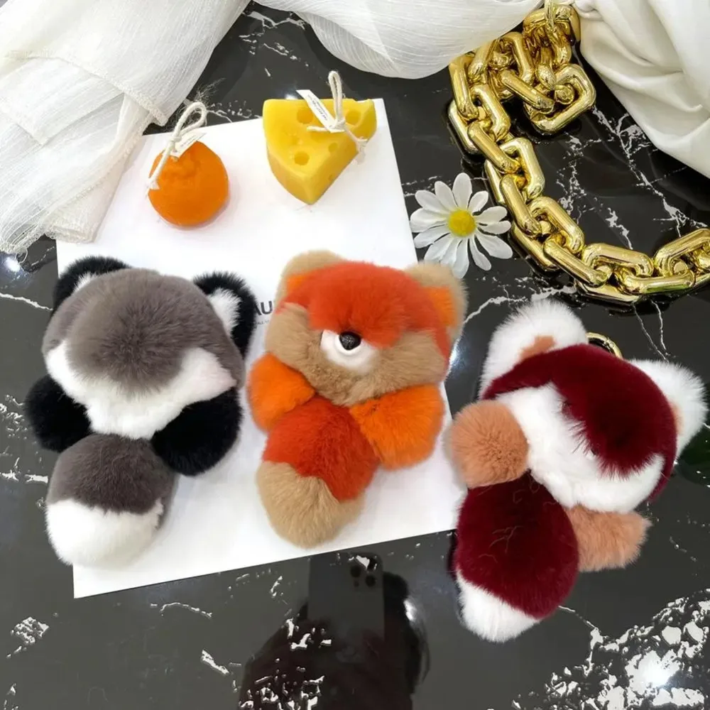 Real Fur Little Animal Plush Pendant Stuffed Doll Long Tail Animal Doll Bag Pendant Soft Plush Fluffy Animal Keychain