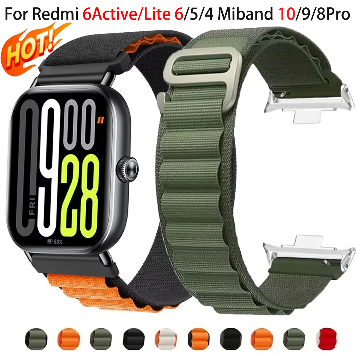 Alpine Nylon Loop Strap for For Redmi Watch 6Active/Lite 6/5/4 Adjustable Elastic Bracelet Watchband for Xiaomi MiBand 10/9/8Pro