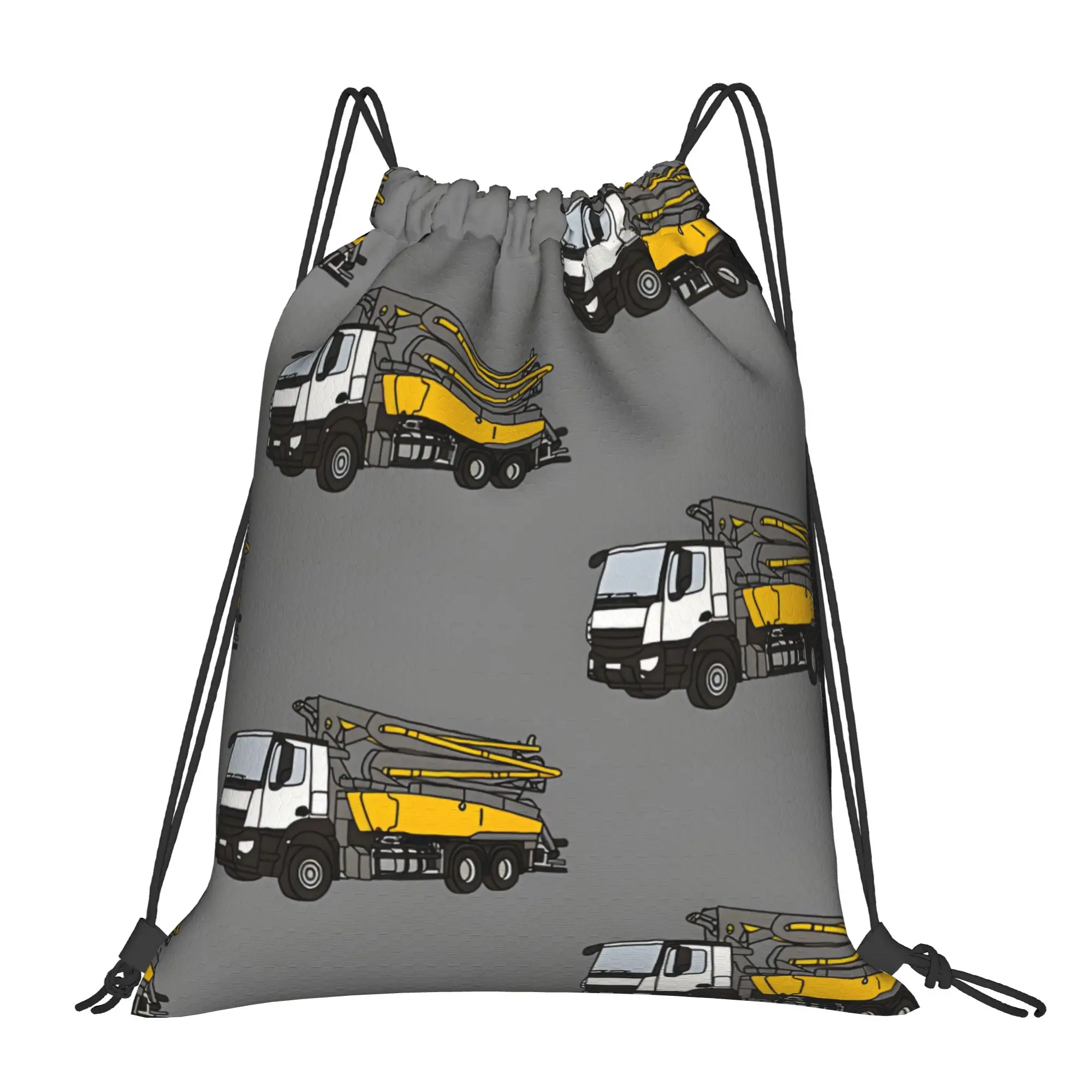 Simple Concrete Pump Truck Illustration With Grey Background Construction vehicle Portable Drawstring Bags Storage Backpacks