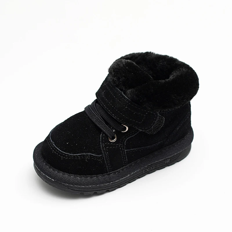 Winter Children Cow Suede Snow Boots Baby Warm Soft Cotton Shoes Boys Girls Thicken Fur Inside Snow Boots