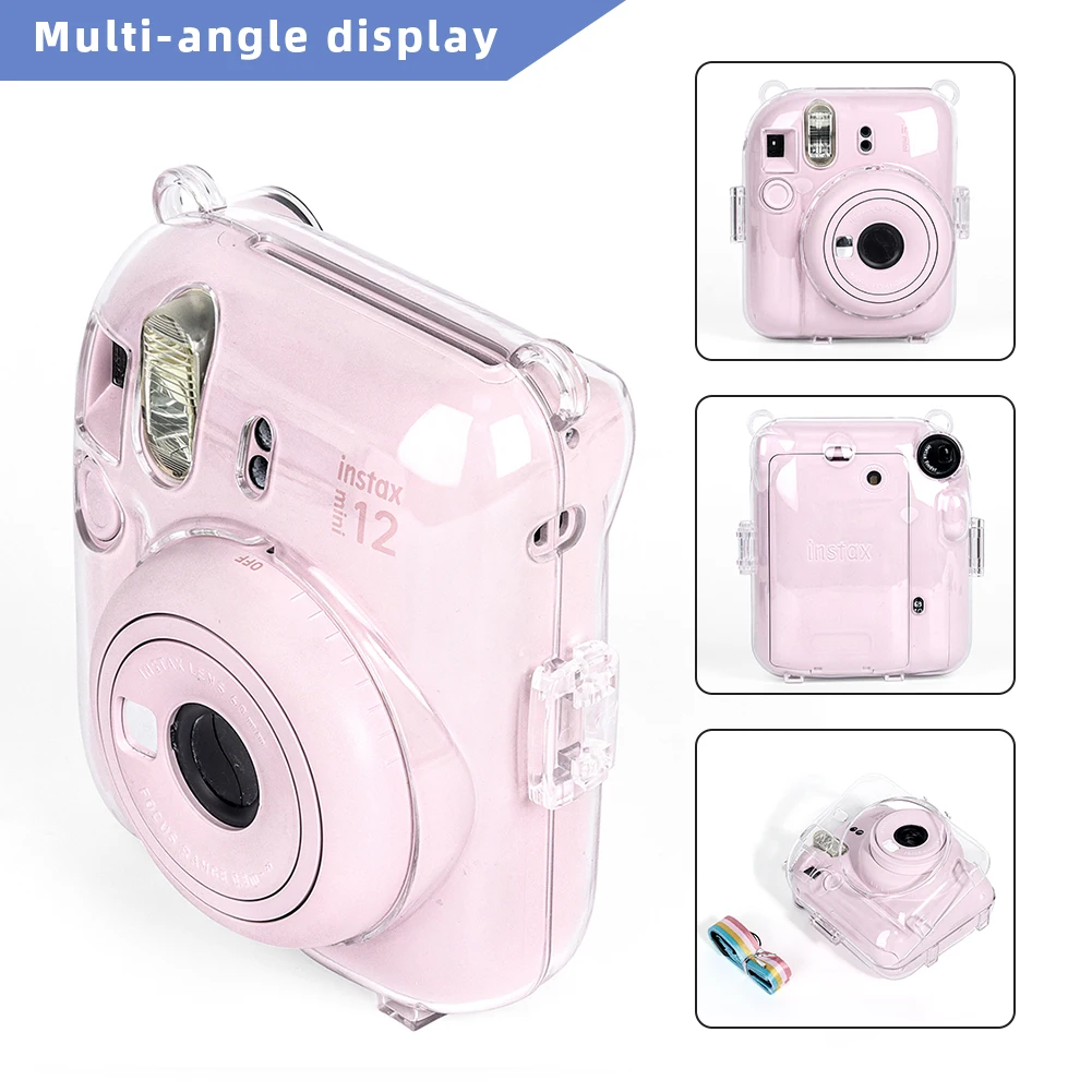 حافظة تخزين شفافة مع حزام كتف ، حقيبة كاميرا صغيرة ، غلاف غطاء لـ Fujifilm Instax Mini12