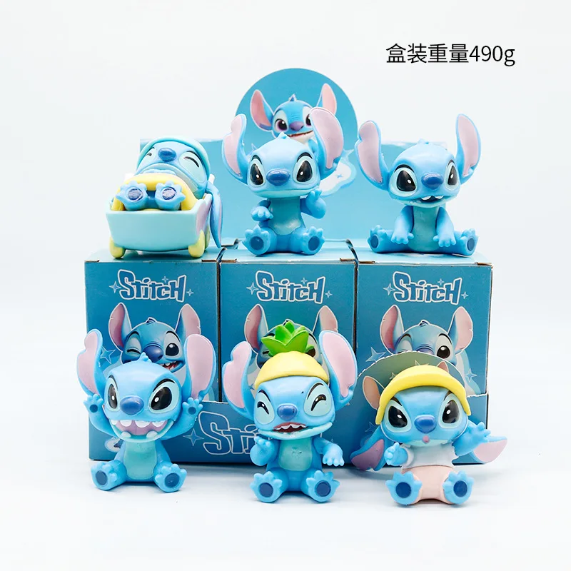 

6 шт./лот, фигурка, слепая коробка, Kawaii Stich, аниме, мультяшный автомобиль, украшение для торта, комнаты, модель куклы, подарок на день рождения для девочек