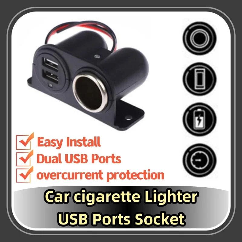 USB Ports Socket DC 5V 3.1A Dual USB Built-In Car Camper Adapter Cigarette Lighter Multi Plug Charger Port Socket Car Accessory