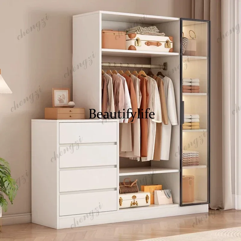 K182 Drawers Portable Glass Wardrobe Storage Medium Women Cabinets Bedroom Wardrobe Organizer Clothes Guarda Roupas Furniture Ho