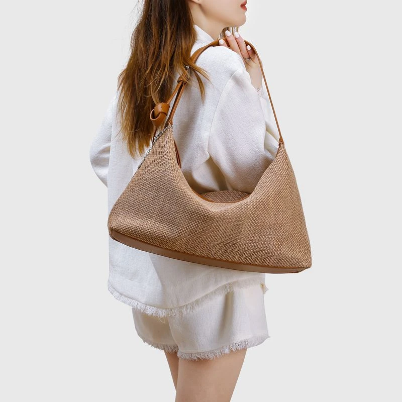 

Summer new casual hollow lazy multifunctional braided bag large casual commuter for women large size solid color soft handle bag