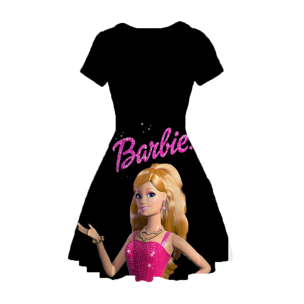 MINISO-Robe de princesse à imprimé Barbie pour fille, vêtements de fête, à la mode, cadeau d'anniversaire, nouvelle collection d'été