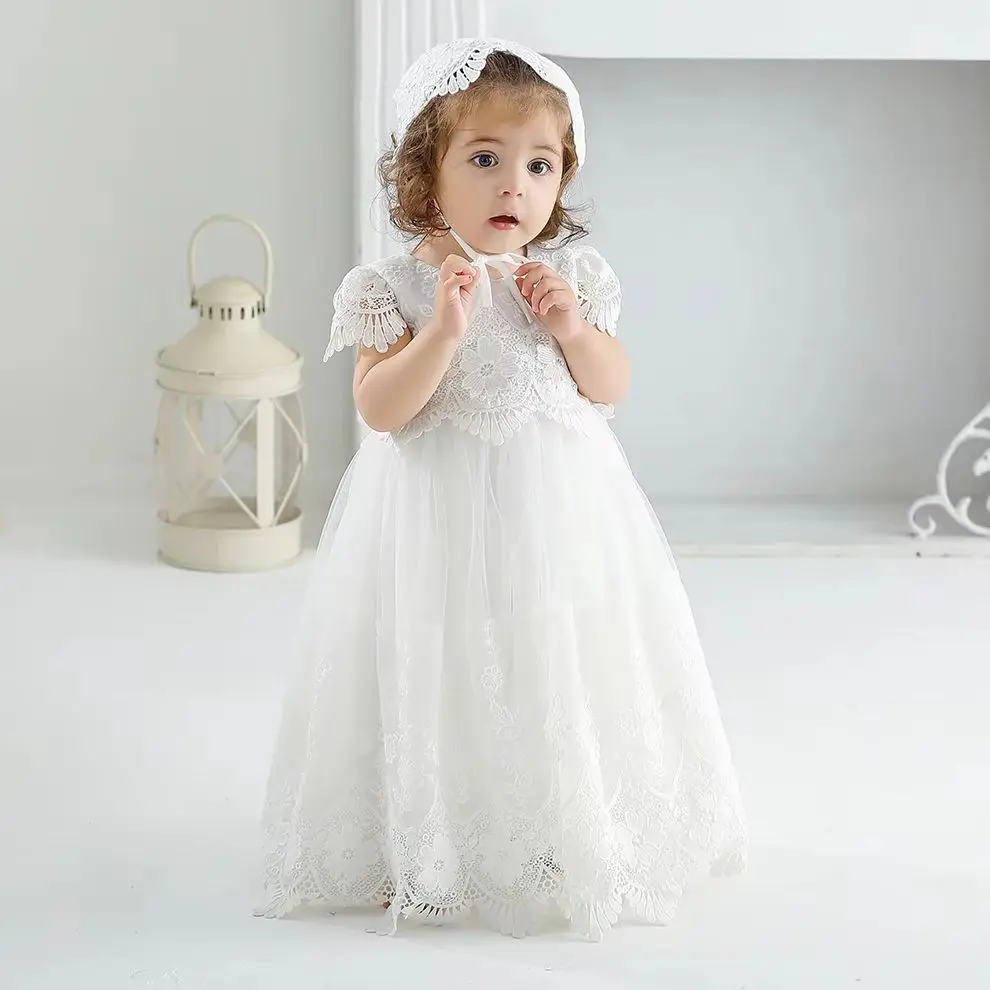

Infant Baby 1st Birthday Baptism Dresses for Kids Girls White Wedding Party Princess Gown Tulle Toddler Summer Clothes 0 1 2Y