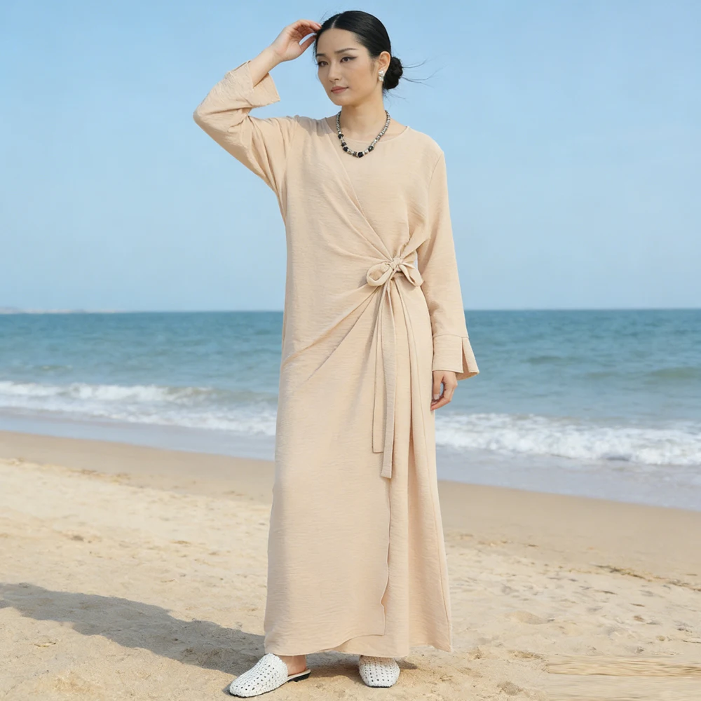 

Eid Solid Modest Muslim Dress Abaya Dubai for Women Robe Femme Musulmane Vestidos Djellaba Turkey Kaftan Islam Jalabiya Caftan