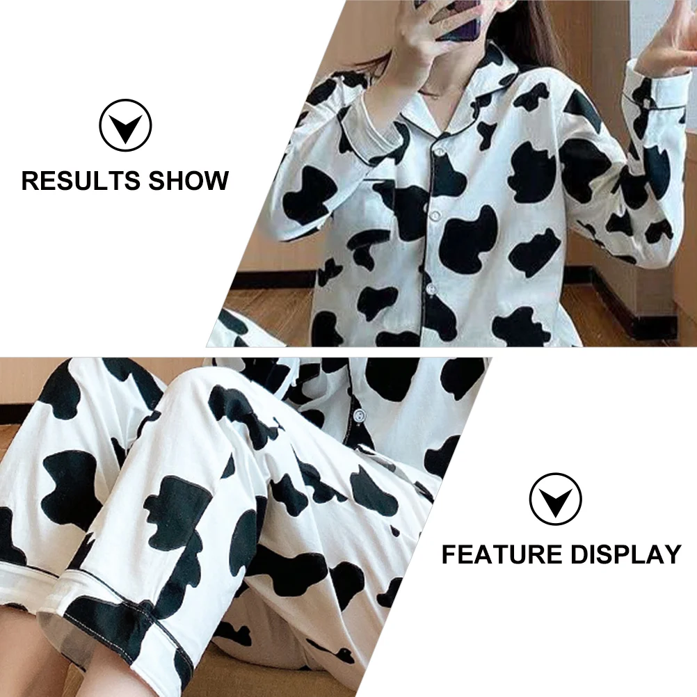 Women's Cow Pajamas Denim Jacket for Woman Loungewear Shirt Long Sleeve Sleepwear