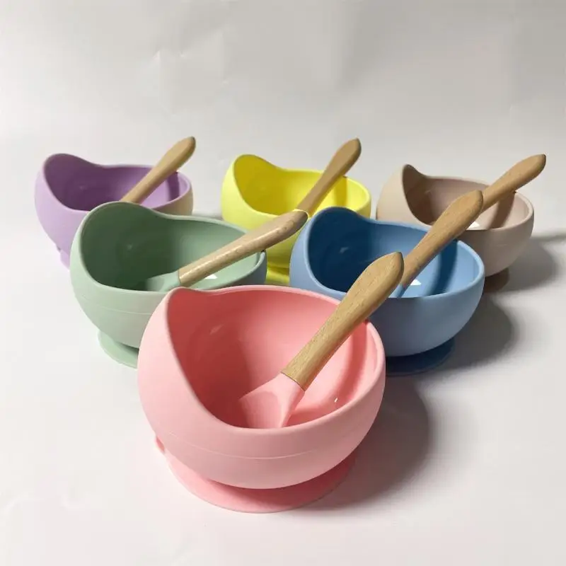 Baby Food Feeding Set 304 Stainless Steel Bowl Spoon Fork Silicone Anti-Scald Heat Resistant for 3M+ Infants