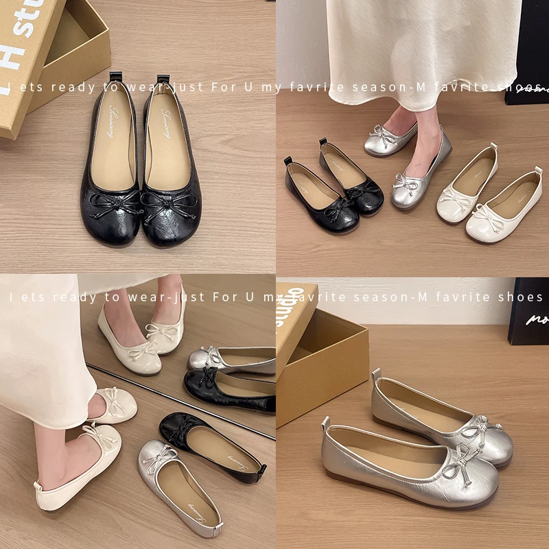 Ballerinas mit Schleifenknoten und runder Spitze für Damen, weiche Slip-On-Schuhe für den Alltag – Detail 3