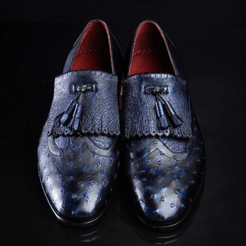 Ourui-Chaussures d'affaires formelles en cuir véritable pour hommes, chaussures en cuir véritable bleu foncé, nouvelle arrivée, vente masculine