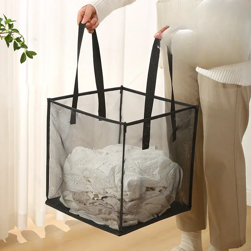 New Large Capacity Dirty Laundry Basket Household Grid with Handle Fodable Square Laundry Basket