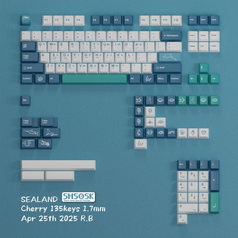 

pbtKeycap Blue Coast Theme Five-Sided Dye-Sublimation Little Crane Double-Shot and Natural Code Mechanical Keyboard Keycap
