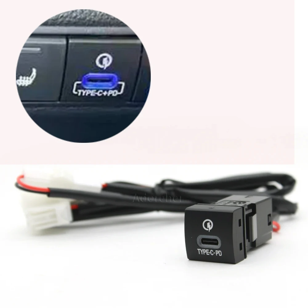 

Автомобильное зарядное устройство для телефона типа C, разъем PD, адаптер питания для быстрой зарядки, подходит для Toyota Yaris Avanza LC300 для LEXUS IS350 2021-2024