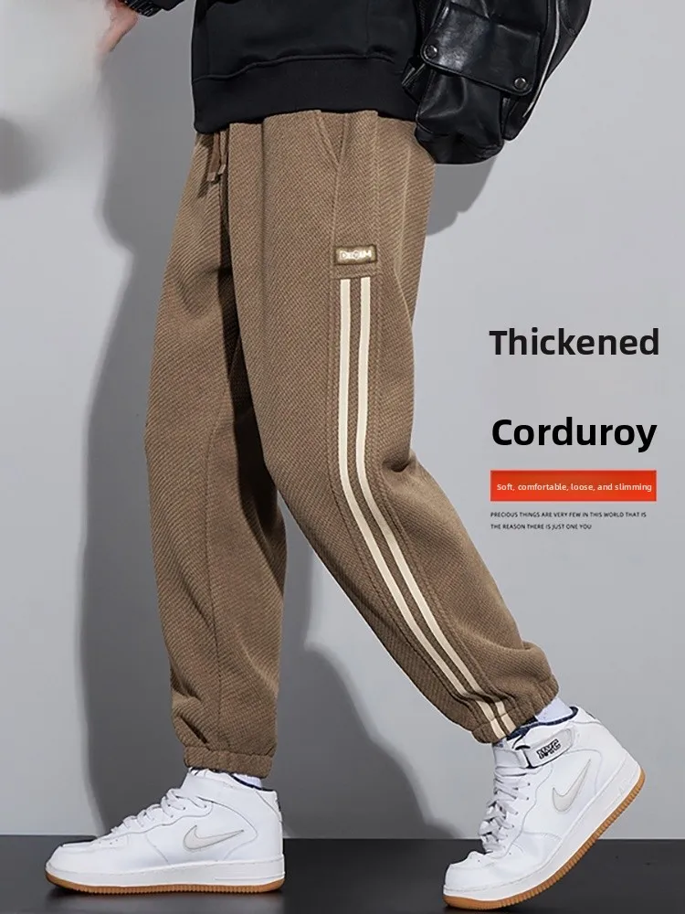 

Thiened Heavyweight Hooded Pants Men's Cuffed Trousers Spring 2026 Trendy Brand Corduroy Casual Pants for Men