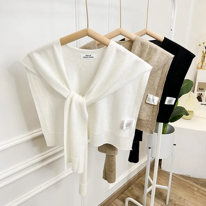 Faionable Blue Knitted oulder Wrap Knot Design Air Conditioned Room Women's Sle Polyester Fiber Spring Autumn Long Rect...