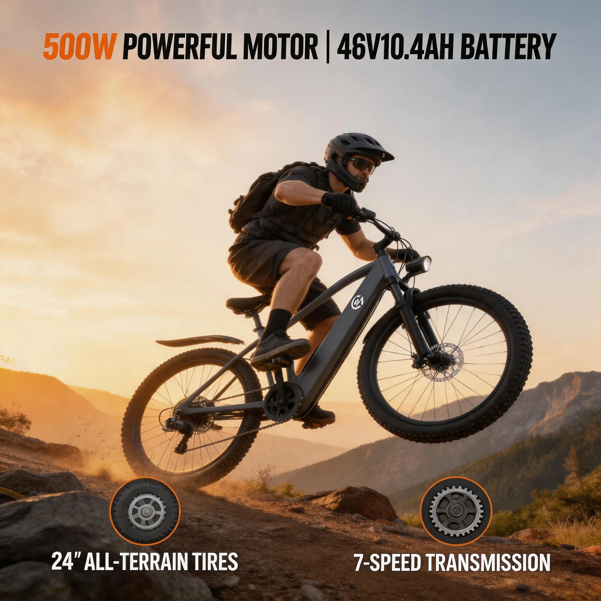 Adventure Built Adult Off-Road Mountain Bicycle, 48V 10.4Ah Removable Battery Easy to Remove for Indoor Charging, Front Suspension Fork Reduces Vibration on Rough Trails, 330LBS Max Load, Sturdy Frame, Top Holiday Pick, Ideal for Forest