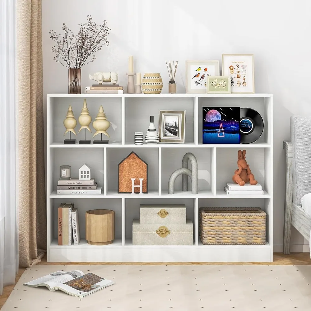 

10-compartment Bookshelf, 55-inch Floor-standing Bookcase with 2 Anti-tipping Devices, and Freestanding Storage Shelves